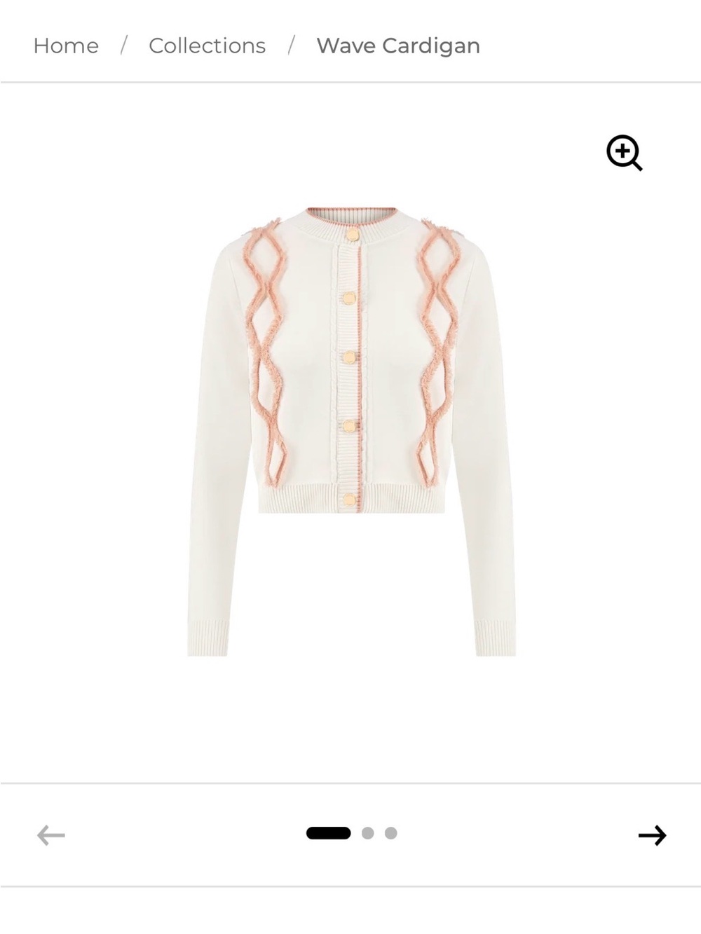 New Aleeza Paris size S Wave Cardigan - Ivory with baby Pink Trim